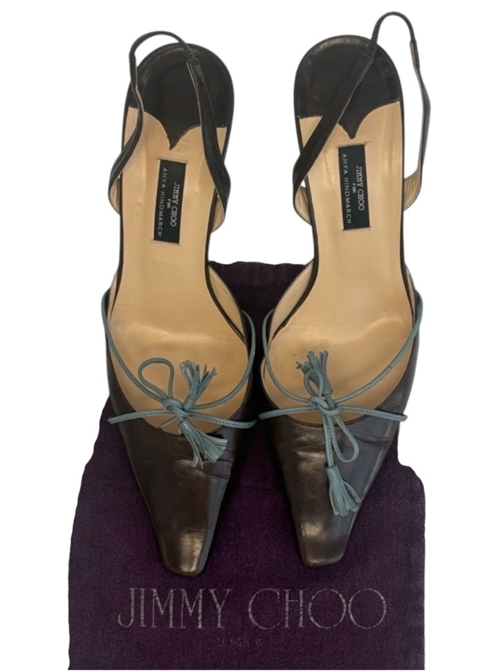 Jimmy Choo x Anya Hindmarch Rare Vintage Slingback heel Chocolate Leather EU 40